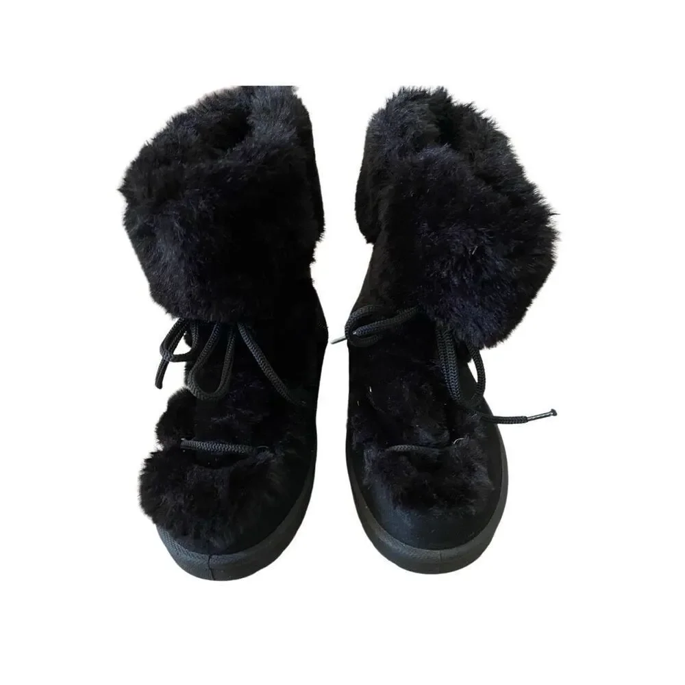 Espirit Faux Fur Lace Up Winter Ankle Boots Snow Outdoors Furry